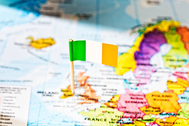 istock Irish national flag marks Eire on map of Europe 470439331