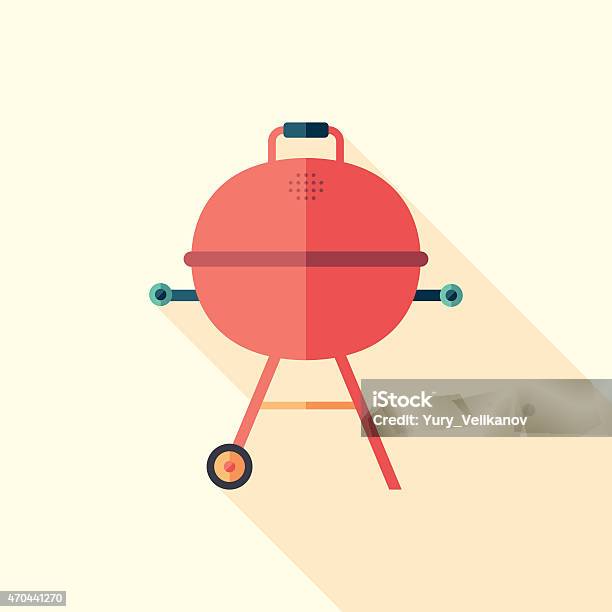 Barbecue Time Flat Square Icon With Long Shadows Stock Illustration - Download Image Now - 2015, Art, Art And Craft