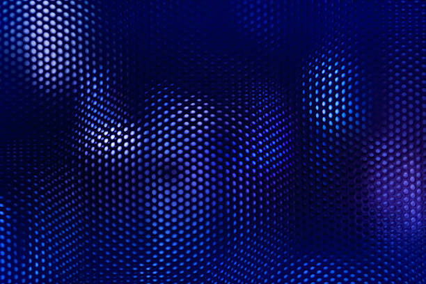 istock Black steel mesh and blue lighting abstract background 470441702