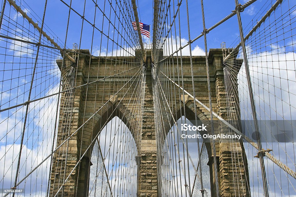 Brooklyn Bridge, New York City. - Zbiór zdjęć royalty-free (Amerykańska flaga)