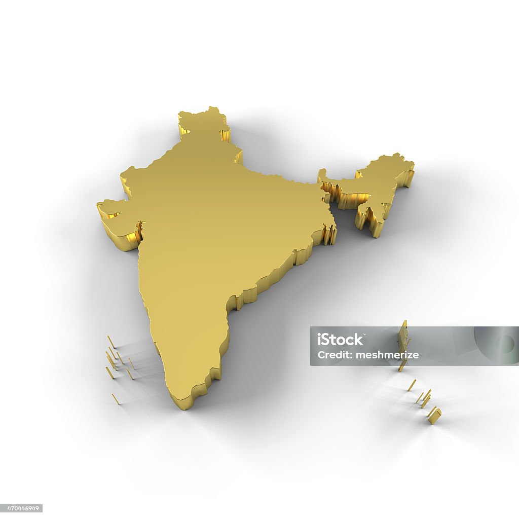 Indien Karte 3D gold mit clipping path - Lizenzfrei Karte - Navigationsinstrument Stock-Foto
