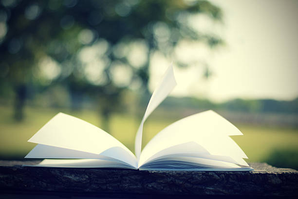 istock open book with flying book page on wood table 470448026