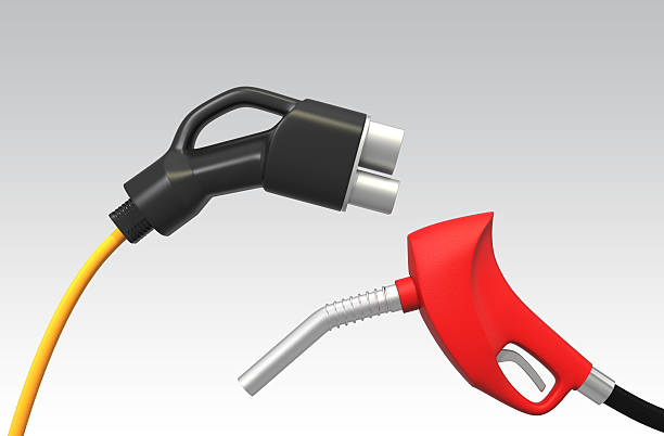 istock Gas nozzle and electric vehicle quick charger on gradient background 470450457