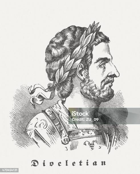 Diocletian Roman Emperor Wood Engraving Published 1864 Stock Illustration - Download Image Now