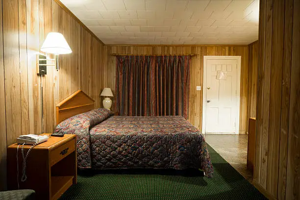 Bedroom in a cheap motel room
