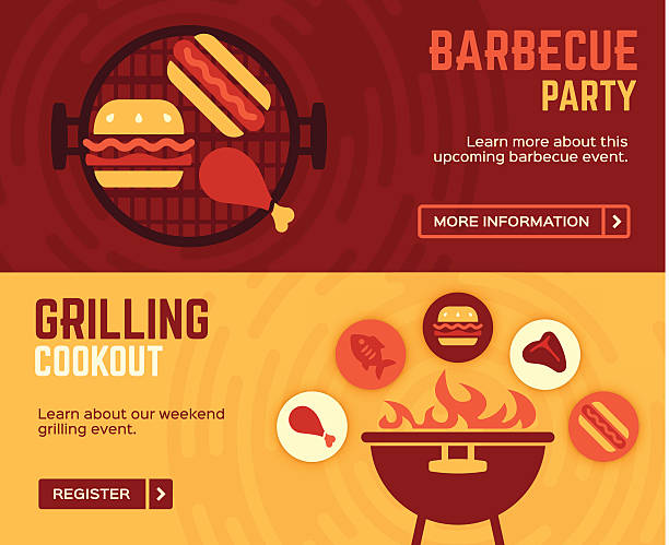 바비큐 cookout 그릴도 배너 - burger barbecue grill hamburger grilled stock illustrations