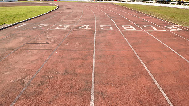 Old Athletics Track Lane Numbers stock photo