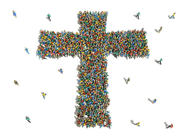 istock Large group people walking  and forming the shape of cross 470465632