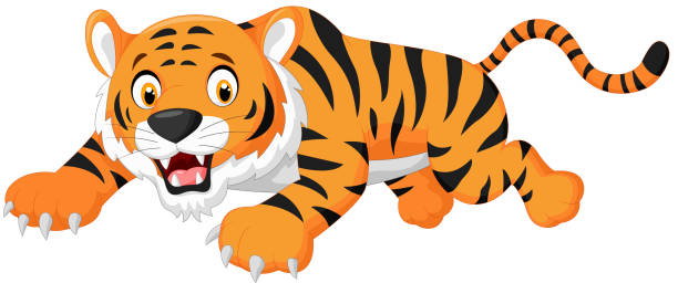 カットイラスト、タイガージャンプ - tiger mascot jumping claw点のイラスト素材／クリップアート素材／マンガ素材／アイコン素材