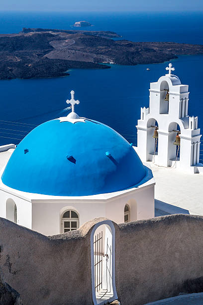 istock Chapel on Santorini Island, blue dome, Greece 470467017
