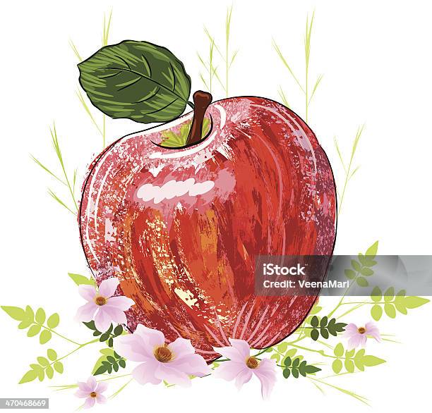 Wunderschönen Roten Apfel Stock Vektor Art und mehr Bilder von Apfel - Apfel, Aquarelleffekt, Blatt - Pflanzenbestandteile