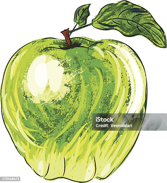 Красивый Зеленый Яблоко — стоковая векторная графика и другие изображения на тему Painterly Effect - Painterly Effect, Белый фон, Векторная графика