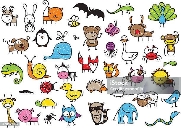 Kids Drawings Of Animals Stock Illustration - Download Image Now - Animal,  Doodle, Drawing - Art Product - iStock