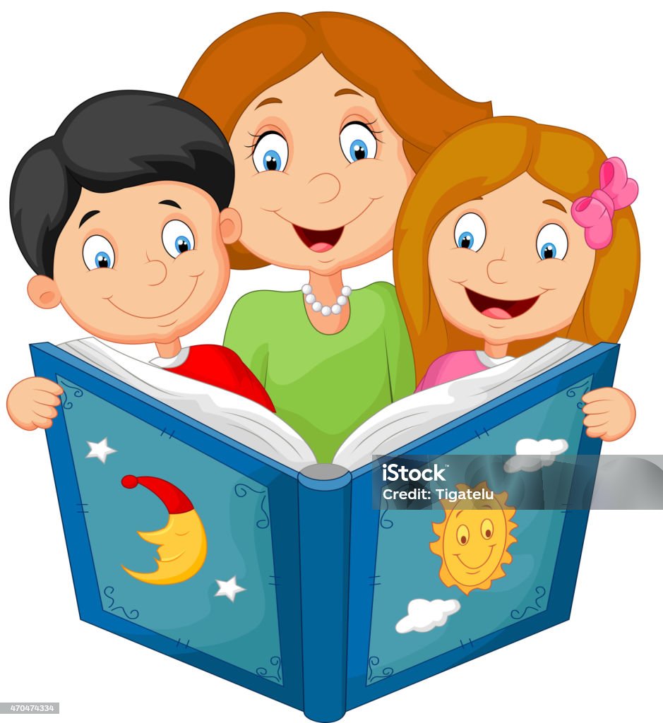 Phim Hoạt Hình Mẹ Đọc Sách Với Con Cái Của Mình Hình minh họa Sẵn ...