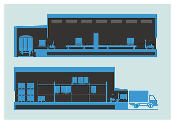 Warehouse. The unloading and loading process Warehouse. The unloading and loading process. Vector illustration. EPS 10. Opacity exporters stock illustrations