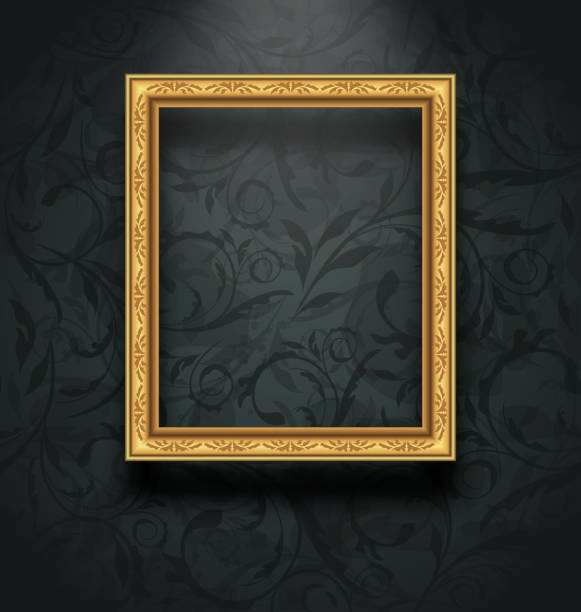 Picture frame on floral texture wall Illustration picture frame on floral texture wall - vector museum photos stock illustrations