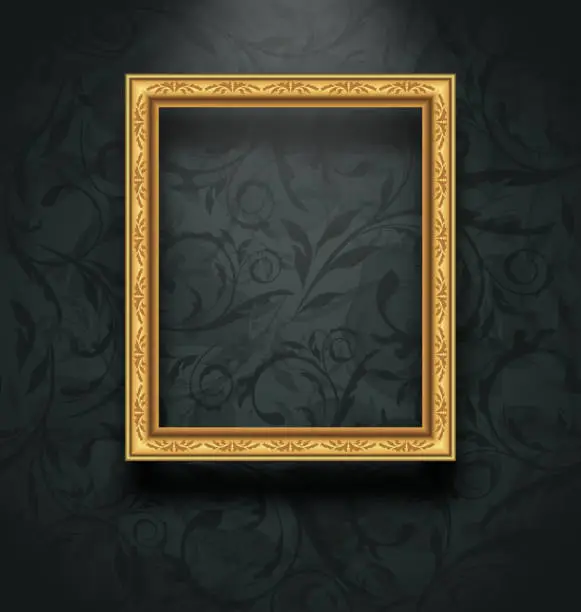 Vector illustration of Picture frame on floral texture wall