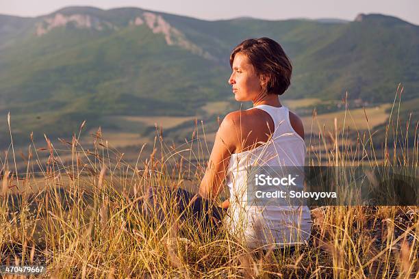 Calm Smiling Woman Enjoyed With Gently Shining Sun Stock Photo - Download Image Now - Only Women, Women, Active Lifestyle