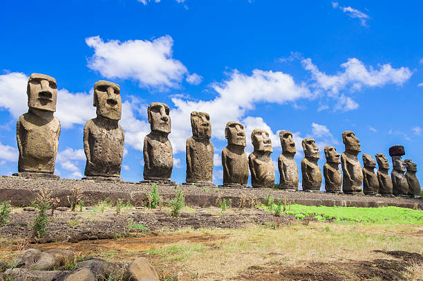 Moais of Ahu Tongariki, Easter island (Chile) Moais of Ahu Tongariki, Easter island (Chile) moai statue rapa nui stock pictures, royalty-free photos & images