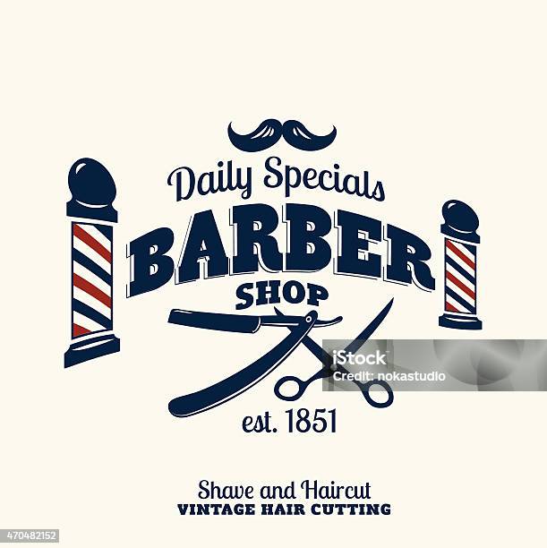 Barber Shop Retro Sign Stock Illustration - Download Image Now - Straight Edge Razor, 2015, Adult