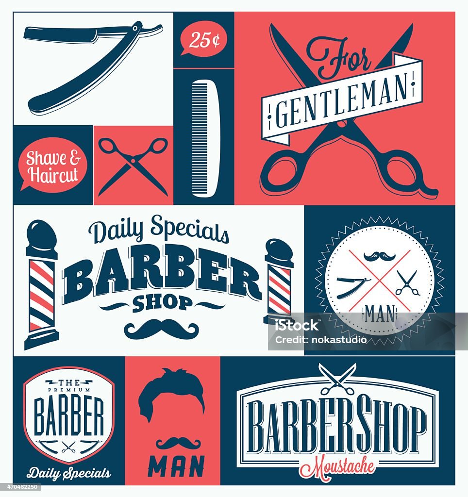 Retro vintage signs for barber shop Set of vintage barber shop emblems, label, badges and designed elements. 2015 stock vector