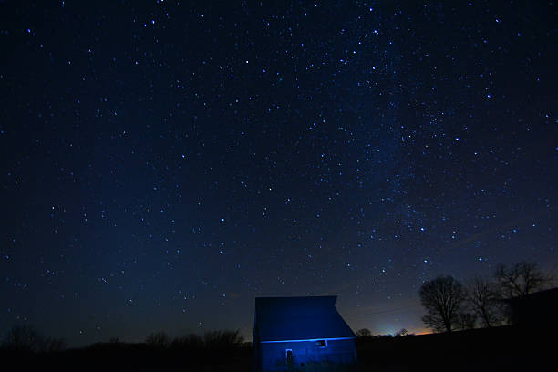 istock Astrophography of farm at sunset 470483889