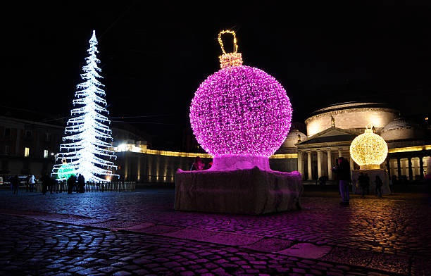 Plebiscite Square christmas decoration in Piazza Plebiscito in Naples, Italy piazza plebiscito stock pictures, royalty-free photos & images