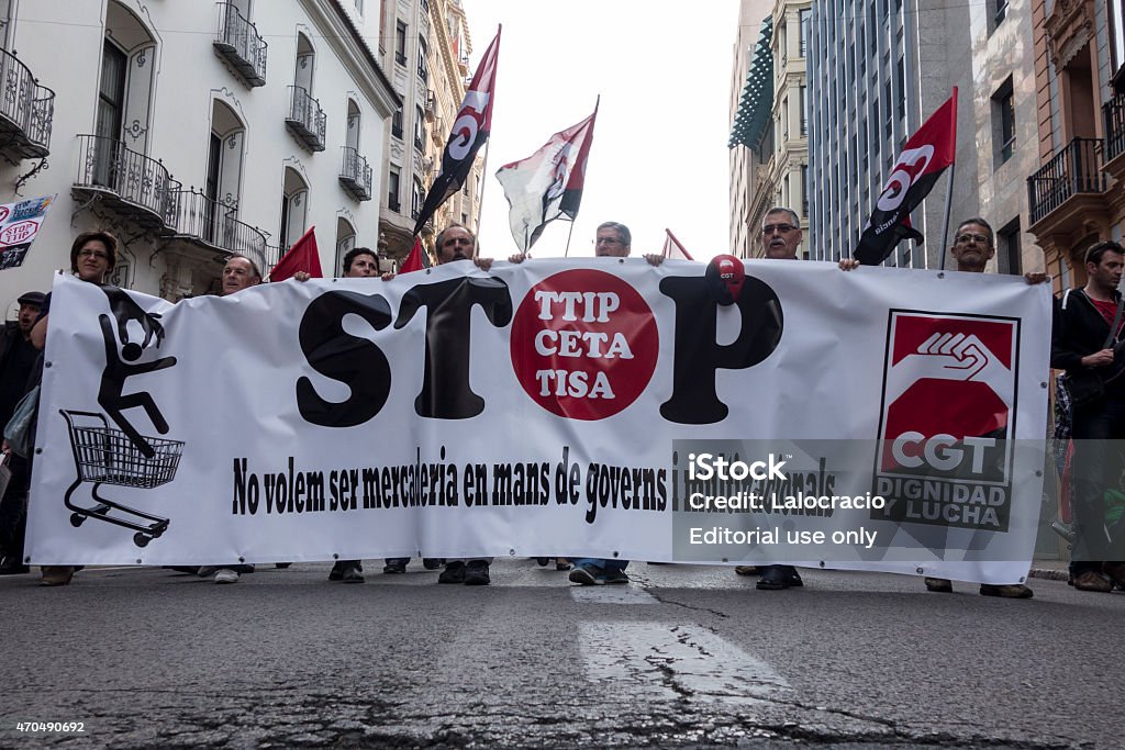 Parada TTIP, CETA TISA. - Foto de stock de 2015 libre de derechos