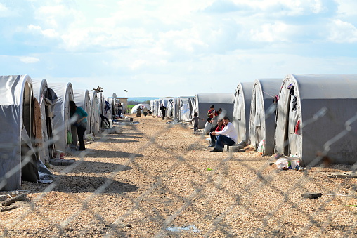 Suruc, Turkey - March 31, 2015: Refugee camp in Suruc. It is place where live many kurdish refugees from Kobane. They escaped to Turkey because of heavy attack Islamic state. 