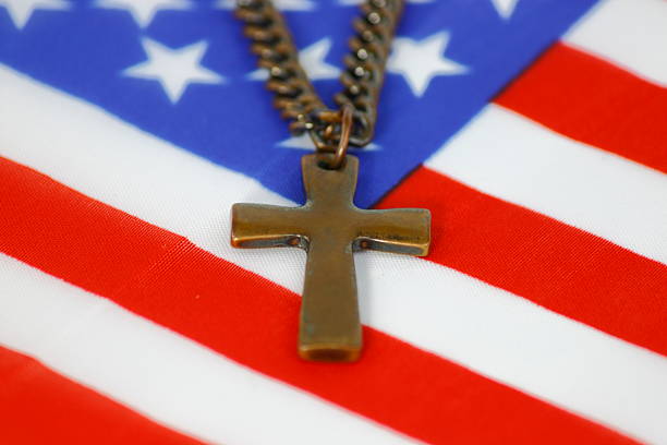 istock Cross on an American Flag 470492215