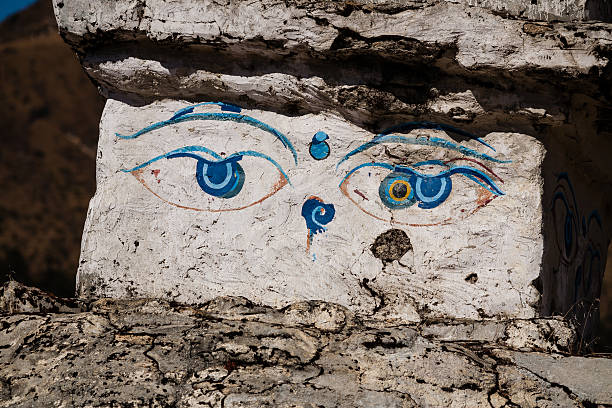 Eyes of the Buddha in Nepal stock photo