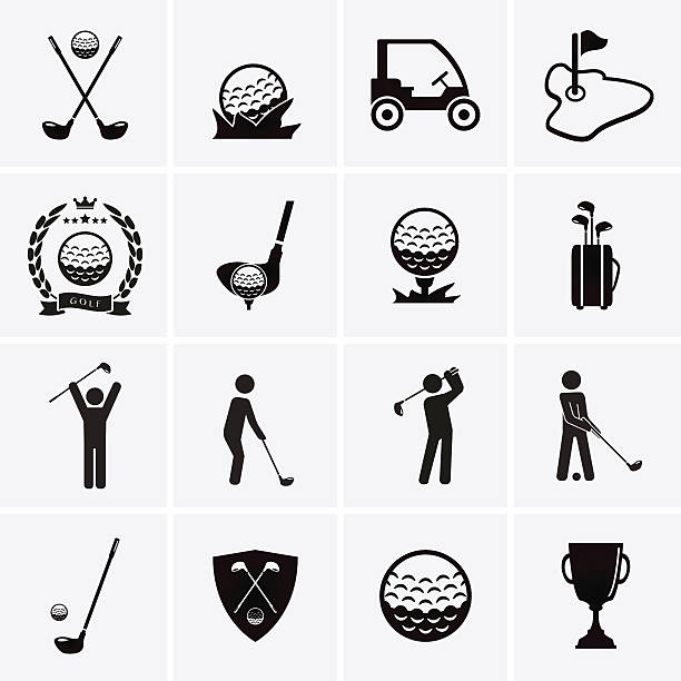 golf ikony - golf club golf ball golf ball stock illustrations