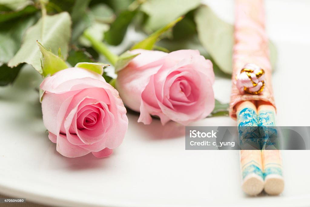 pink roses romantic dinner 2015 Stock Photo