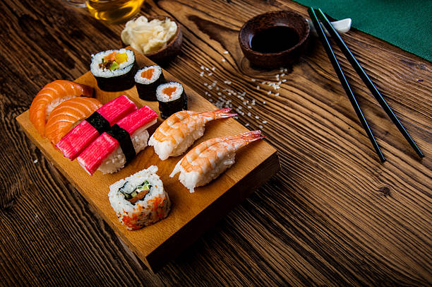 istock Oriental Japanese sushi set with seafood 470507999