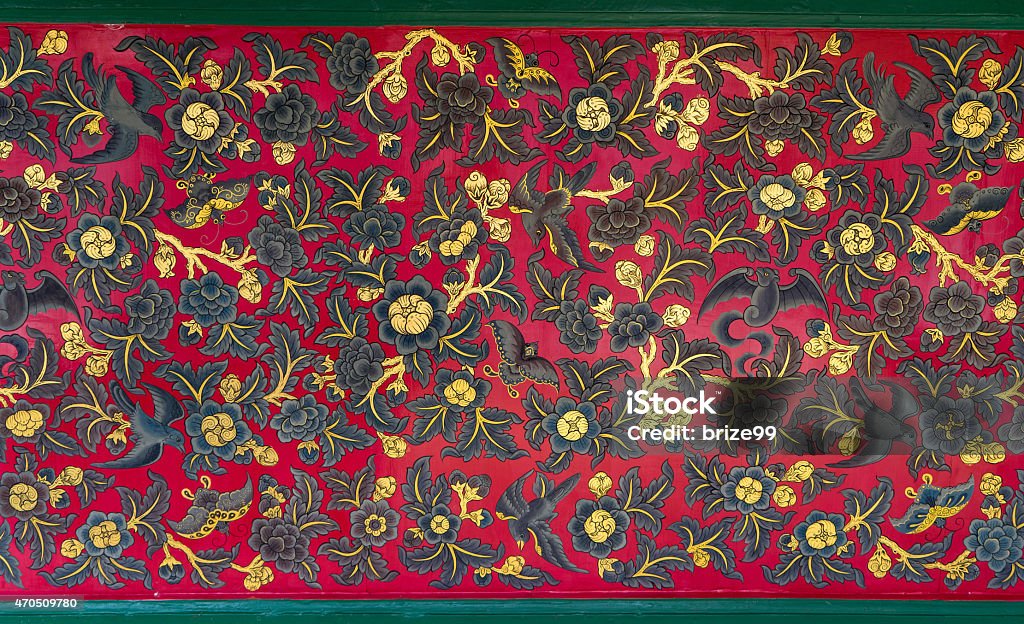Art Asian style painting on the temple ceiling,Thailand. Generality in Thailand, any kind of art decorated in Buddhist temple  created with money donated by people, no restrict in copy or use. Mural Stock Photo