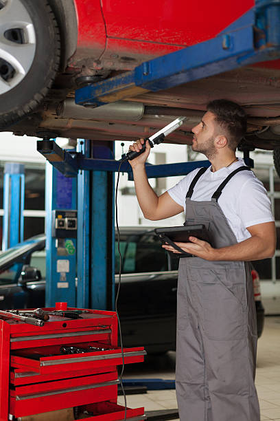 istock Mechanic Making an Inspection of a Car Chassis 470512830