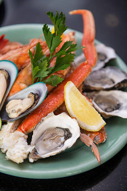 istock oysters and crab claw on a plate 470513980