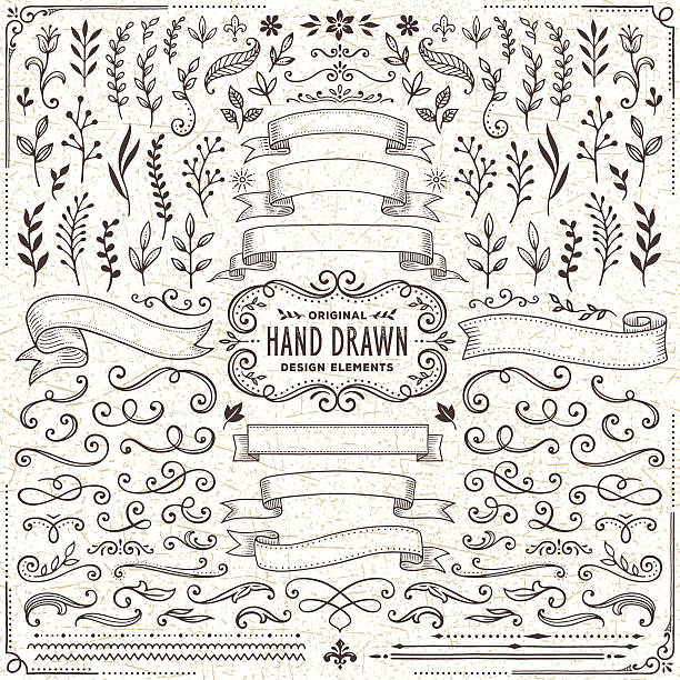 Hand Drawn Banners, Leaves,Flowers, Branches and Swirls Hand drawn banners,leaves,flowers,branches and swirls over textured background.More works like this linked below. ornate stock illustrations