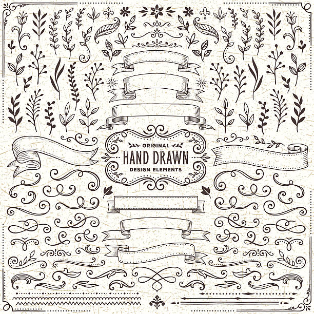 Hand Drawn Banners, Leaves,Flowers, Branches and Swirls Hand drawn banners,leaves,flowers,branches and swirls over textured background.More works like this linked below. decoration stock illustrations