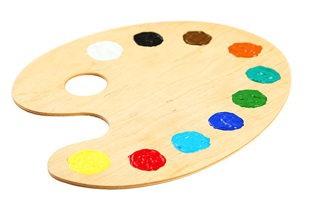istock Wooden art palette with paints 470515090