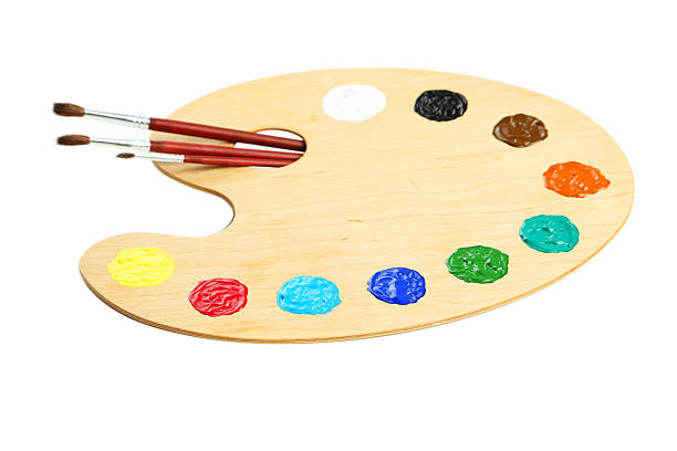 istock Wooden art palette with paints 470515116