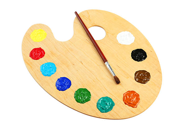 istock Wooden art palette with paints 470515138