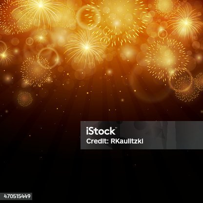 istock Gold fireworks on a black vector background 470515449