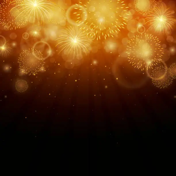Vector illustration of Gold fireworks on a black vector background