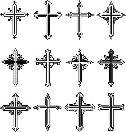 Christian Cross Black and White icon Set