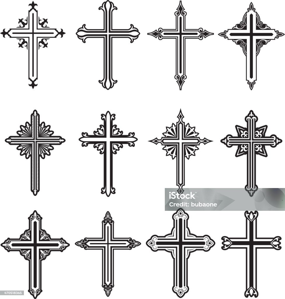 Christian Cross Black and White royalty free vector icon set Christian Cross Black and White icon Set Religious Cross stock vector