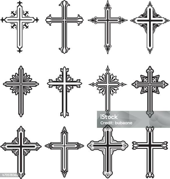 Christian Cross Black And White Royalty Free Vector Icon Set Stock Illustration - Download Image Now