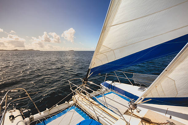 catamaran vela o cruzeiro de iate ao pôr do sol - mizzen - fotografias e filmes do acervo