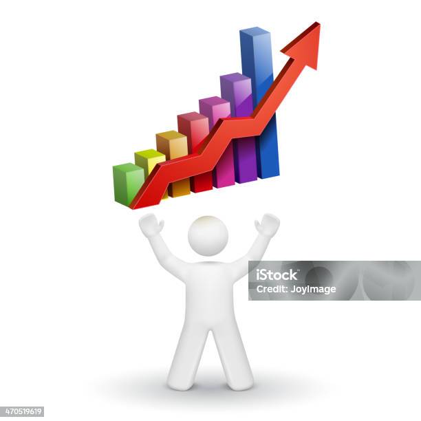 3d Person Looking Up At A Bar Chart Graph Stock Illustration - Download Image Now - Analyzing, Arrow Symbol, Business
