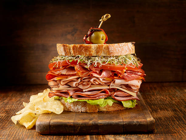 Turkey, Ham and Prosciutto Sandwich with Tomatoes,Butter Lettuce,Cheese and Sprouts -Photographed on Hasselblad H3D-39mb Camera